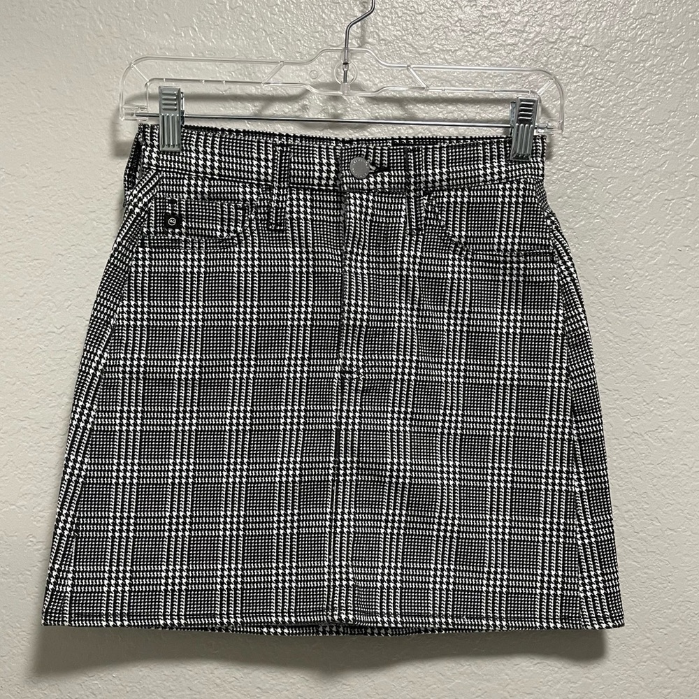 AG Adriano Goldschmied Black White Plaid Mini A Line Skirt Size 23r